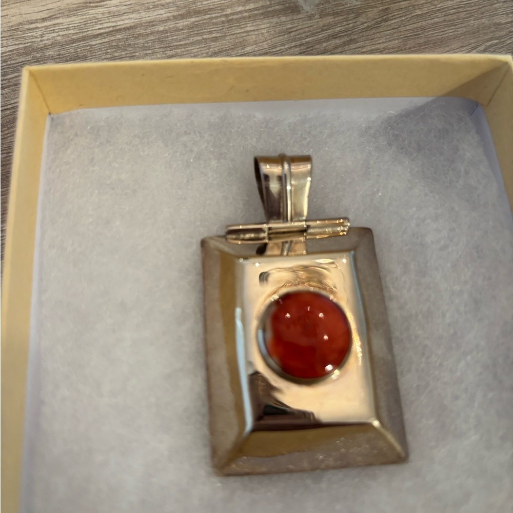 Sterling Silver Pendant with Orange Coral Accent - Women's Jewelry